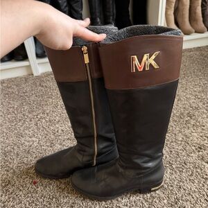 Michael Kors Black and Brown Boots with Gold Logo